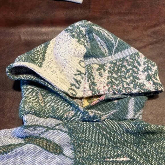 Vintage Rework Green Fringe Cropped Tapestry Blanket Hoodie - Picture 9 of 9